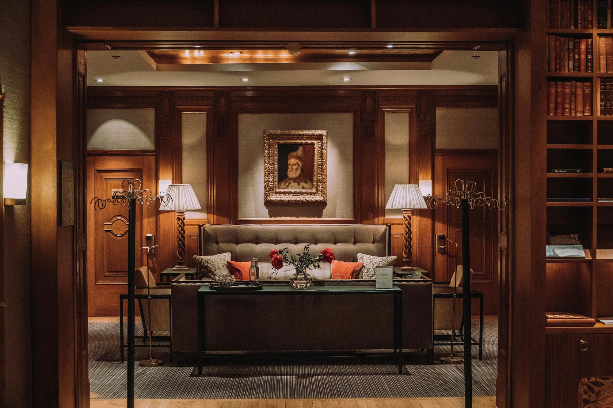 A warm, wood-panelled lounge